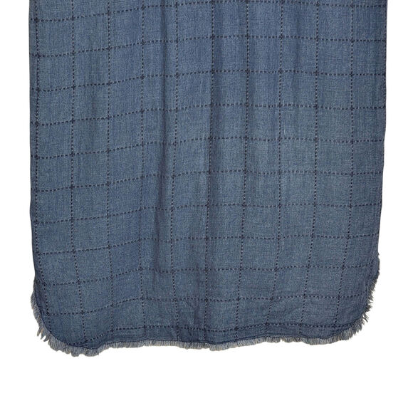 Cloth & Stone Quilted Chambray Blue Midi Dress Boho Chic Raw Hem Relaxed Fit XS - Picture 12 of 16